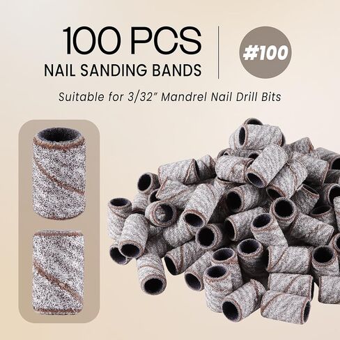 PANA 100 Pieces Nail Sanding Bands Professional Nail Manicure Great Fit for Nail Drill Bits for Acrylic Nails (150 Grit, Black) in Kuwait