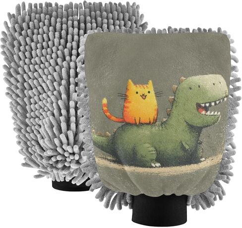 AIXIWAWA Dinosaur Cat Print Car Wash Mitt Washing Glove Scratch Free Water Absorbent 2 Pack Large in Saudi Arabia