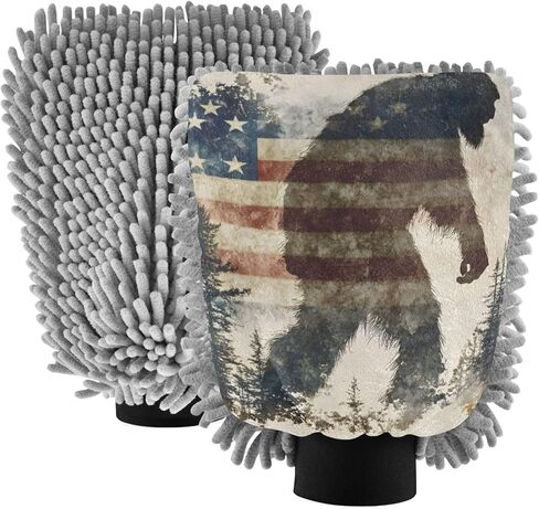 AIXIWAWA Car Wash Mitt Washing Glove Sasquatch American Print Scratch Free Water Absorbent 2 Pack Large in Saudi Arabia