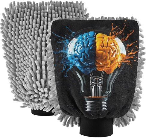 AIXIWAWA Brain Bulb Print Car Wash Mitt قفاز غسيل مقاوم للخدش وماص للماء، عبوة من قطعتين متوسطة الحجم in Kuwait