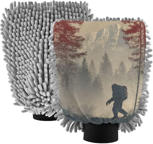 AIXIWAWA Sasquatch Silhouettes Print Car Wash Mitt Washing Glove Scratch Free Water Absorbent 2 Pack Large in Kuwait