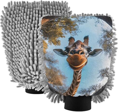 قفاز غسيل السيارات من AIXIWAWA، قفاز غسيل لطيف بطباعة الزرافة، خالٍ من الخدوش، ممتص للماء، 2 عبوة كبيرة in Kuwait