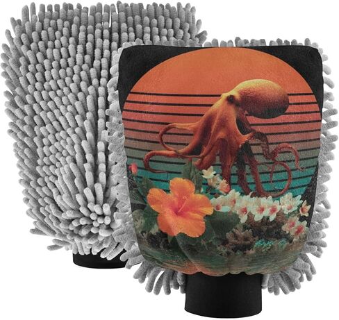 AIXIWAWA Marine Floral Print Car Wash Mitt Washing Glove Scratch Free Water Absorbent 2 Pack Medium in Saudi Arabia