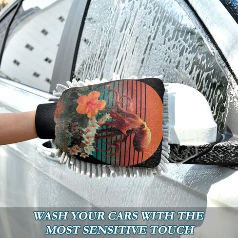 AIXIWAWA Marine Floral Print Car Wash Mitt Washing Glove Scratch Free Water Absorbent 2 Pack Medium in Saudi Arabia