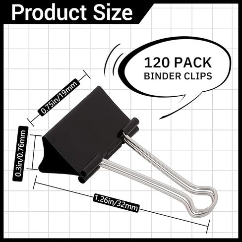 120 Pcs Small Binder Clips Black, 0.75in/19mm Mini Binder Paper Clips, Paper Clamps for Office Supplies, Home, School,Business Document Organizing in Saudi Arabia