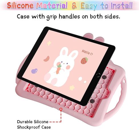 حافظة WESADN لجهاز iPad 5 الجيل السادس، iPad Pro 9.7 للأطفال والبنات مع واقي شاشة وحزام كتف ومسند لطيف على شكل أرنب من السيليكون غطاء لوحي واقٍ لكامل الجسم لجهاز iPad Air 2/1 وردي in Kuwait