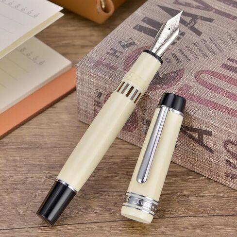 قلم حبر أكريليك Wikult Yongsheng Junlai 930، مقاس 9 سن رفيع مع نظام تعبئة المكبس، خزان حبر سياج أبيض عاجي مع قلم كتابة ناعم بتصميم مسطح (زخرفة ذهبية) in Kuwait