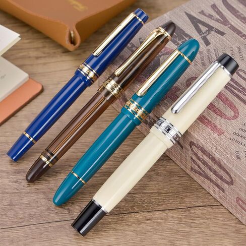 قلم حبر أكريليك Wikult Yongsheng Junlai 930، مقاس 9 سن رفيع مع نظام تعبئة المكبس، خزان حبر سياج أبيض عاجي مع قلم كتابة ناعم بتصميم مسطح (زخرفة ذهبية) in Kuwait