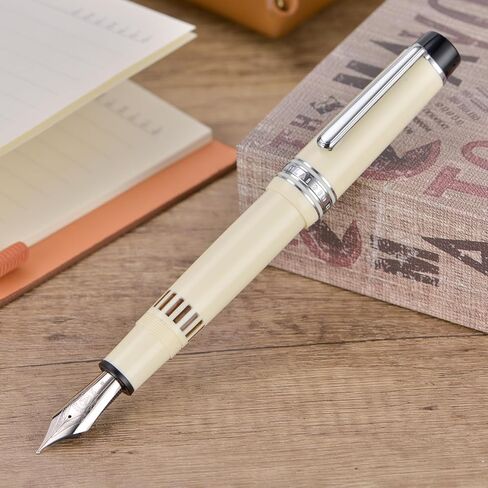 قلم حبر أكريليك Wikult Yongsheng Junlai 930، مقاس 9 سن رفيع مع نظام تعبئة المكبس، خزان حبر سياج أبيض عاجي مع قلم كتابة ناعم بتصميم مسطح (زخرفة ذهبية) in Kuwait