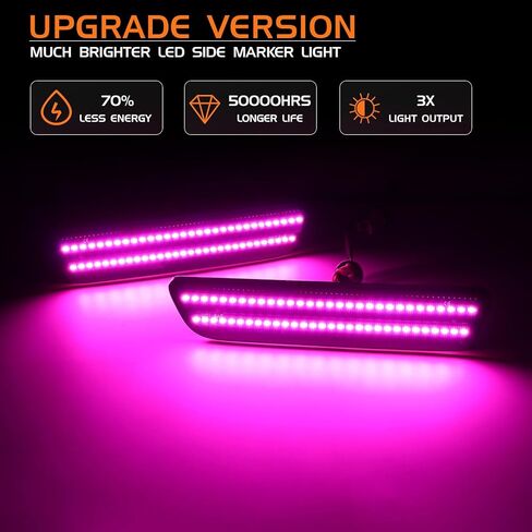 Dual Rows Pink Purple LED Side Marker Lights for Ford Mustang 2005-2009 Rear Bumper Fender Marker Reflectors, 2PCS Smoked Lens in Saudi Arabia