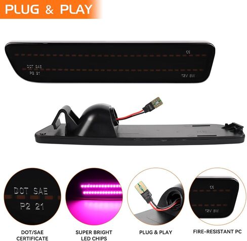 Dual Rows Pink Purple LED Side Marker Lights for Ford Mustang 2005-2009 Rear Bumper Fender Marker Reflectors, 2PCS Smoked Lens in Saudi Arabia