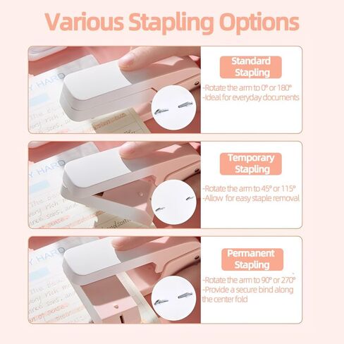 Swing-Arm Pink Stapler, Swivel Cute Pink Staplers with Kawaii Stickers, Staple Remover & 1000 Staples – Perfect for Girls in Saudi Arabia