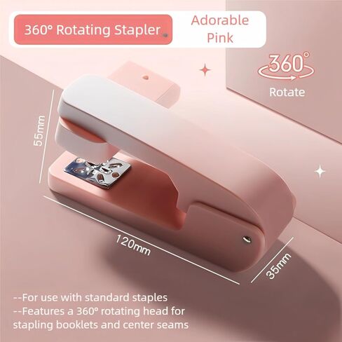Swing-Arm Pink Stapler, Swivel Cute Pink Staplers with Kawaii Stickers, Staple Remover & 1000 Staples – Perfect for Girls in Saudi Arabia