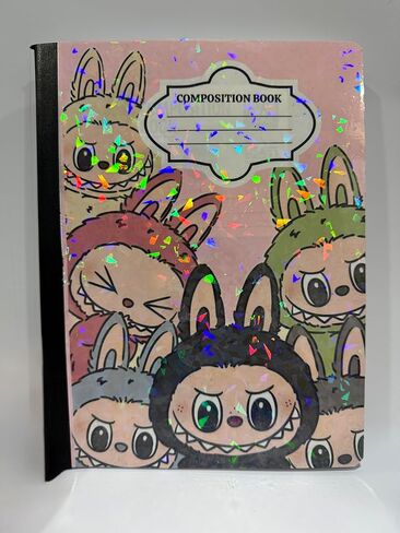Holographic Cartoon Labubu Characters Composition Notebook, 80 Sheets, Wide Ruled, Cute Shiny Cover, School Journal for Kids, Teens and Adults in Saudi Arabia
