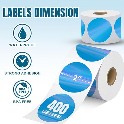 400Pcs/Roll - 2 Inch Holographic Silver Thermal Labels, Waterproof & Oil-Resistant Round Stickers, Circle Printer Labels for Business Logo, Pricing, Address, Thanks/Blessing Label in Saudi Arabia