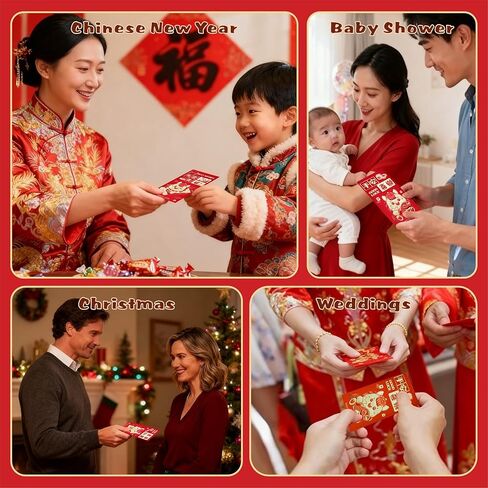 48 Pcs Chinese Red Envelopes 2026 Year of the Horse - Hong Bao with 6 Gold Embossed Cartoon Horse Designs | Lucky Money Envelopes for Chinese New Year, Spring Festival, Wedding, Birthday (6.6x3.5 in) in Saudi Arabia