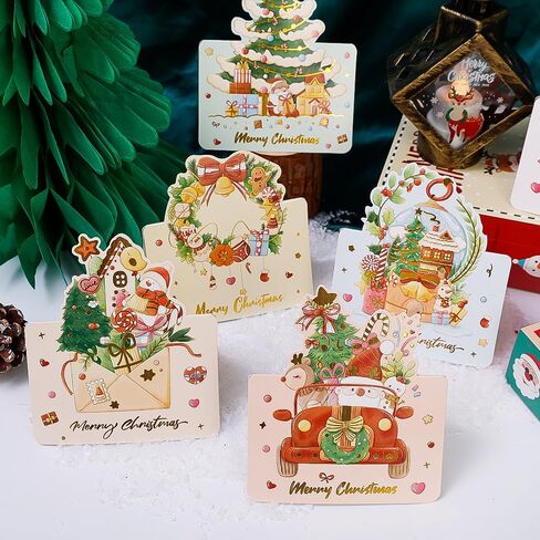 15Pcs Cartoon Christmas Greeting Cards Santa Claus Snowman Blessing Postcard for Friend Birthday New Year Christmas Decoration,Colorful 02,Snowman in Saudi Arabia