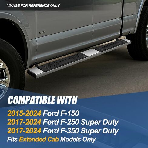 لوحات تشغيل Auto Dynasty متوافقة مع 2015-2024 Ford F-150 F-250 F-350 Super Duty Standard Cab، غطاء ABS مضاد للانزلاق، سعة 350 رطل، قضبان خطوة من الفولاذ المقاوم للصدأ مقاس 6.5 بوصة in Kuwait