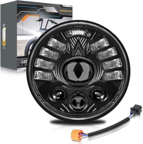 MONDEVIEW 5-3/4 5.75 بوصة LED دراجة نارية أمامية مع شعاع عالٍ/منخفض DRL إشارات الانعطاف الخفيفة المعتمدة من DOT متوافقة مع Sportster Dyna Street Bob Low Rider Wide Glide Iron 883 in Kuwait