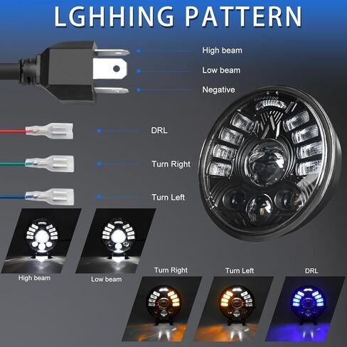 MONDEVIEW 5-3/4 5.75 بوصة LED دراجة نارية أمامية مع شعاع عالٍ/منخفض DRL إشارات الانعطاف الخفيفة المعتمدة من DOT متوافقة مع Sportster Dyna Street Bob Low Rider Wide Glide Iron 883 in Kuwait