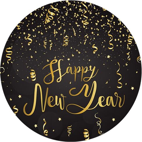 2 Inch Round Happy New Year Stickers for Envelopes, Black Gold Happy New Year Stickers for Kid Envelope Seals Gifts Candy Bag Greeting Card Holiday Party Favors Decoration, 200 PCS in Saudi Arabia
