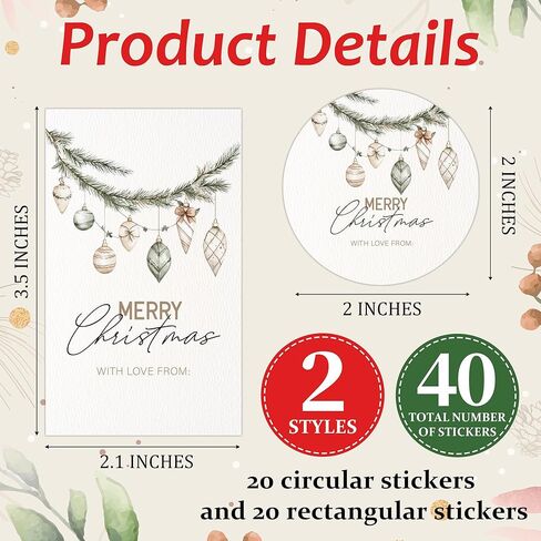 Christmas Stickers for Gifts, Elegant Black Bow Merry Christmas Tree Sticker Set, 20 Rect & 20 Round Writable Self-Adhesive Labels for Gift Wrapping, Party Favor Supplies, Envelope Seals-A36 in Saudi Arabia