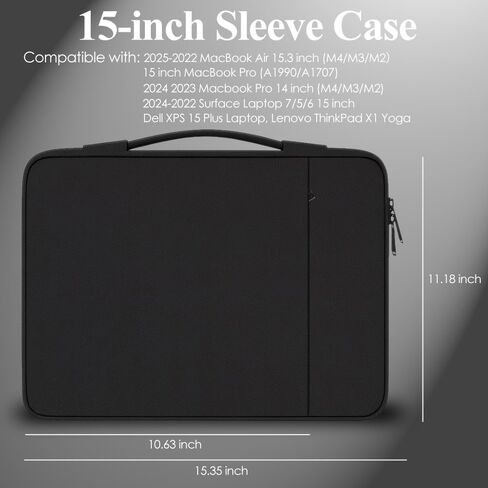 حافظة كمبيوتر محمول مقاس 15 بوصة من ProElife لجهاز MacBook Air 15.3 بوصة M4/M3 A3241 Chip & 15 بوصة MacBook Pro A1990 ملحق للسفر حقيبة حمل متعددة الوظائف مع مقبض (أسود) in Saudi Arabia