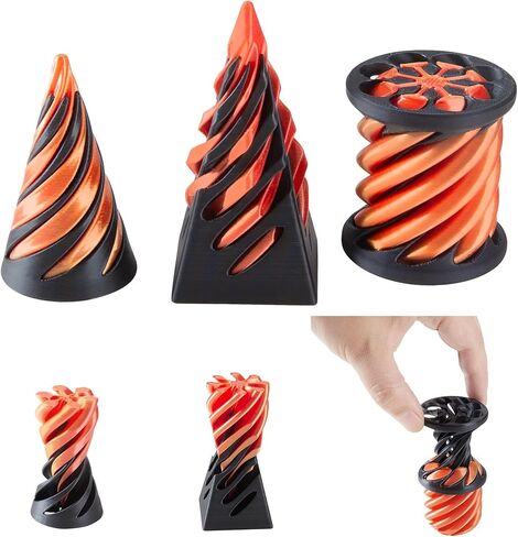 3 PCS 3D Printed Spiral Cone Fidget Toy Set Impossible Cone & Pyramid Pass-Through Fun Desk Decoration Stress Relief Toy Ideal Gift(Orange) in Saudi Arabia