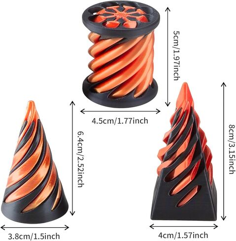 3 PCS 3D Printed Spiral Cone Fidget Toy Set Impossible Cone & Pyramid Pass-Through Fun Desk Decoration Stress Relief Toy Ideal Gift(Orange) in Saudi Arabia