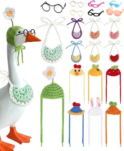 21 Pcs Desk Goose Outfits, 7 Inch Mini Porch Goose Clothes with Adjustable Accessories for Statue Key Holder (Not Including Goose Statues) in Kuwait