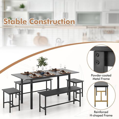 Giantex Dining Table Set for 4-6, 5-Piece Kitchen Table Chairs Set, 63" Extendable Table with 2 Benches, 2 Stools, Dinette Table Set, Breakfast Nook Table Set, Dining Room Table Set (Walnut) in Saudi Arabia