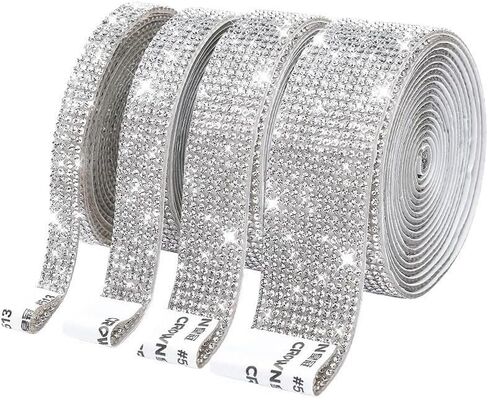 4 Rolls Rhinestone Ribbons, Bling Crystal Diamond Ribbon Roll Wrap Glittering Rhinestones Sticker for Phone Decoration Car DIY Arts Crafts Wedding in Saudi Arabia