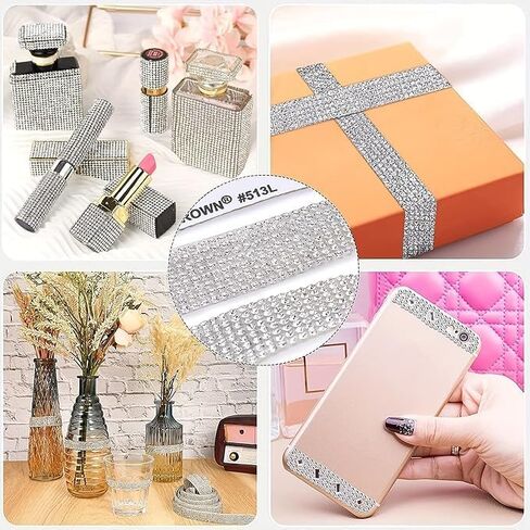 4 Rolls Rhinestone Ribbons, Bling Crystal Diamond Ribbon Roll Wrap Glittering Rhinestones Sticker for Phone Decoration Car DIY Arts Crafts Wedding in Saudi Arabia