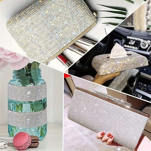 4 Rolls Rhinestone Ribbons, Bling Crystal Diamond Ribbon Roll Wrap Glittering Rhinestones Sticker for Phone Decoration Car DIY Arts Crafts Wedding in Saudi Arabia