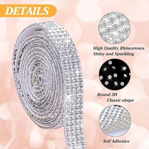 4 Rolls Rhinestone Ribbons, Bling Crystal Diamond Ribbon Roll Wrap Glittering Rhinestones Sticker for Phone Decoration Car DIY Arts Crafts Wedding in Saudi Arabia