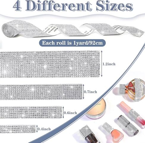 4 Rolls Rhinestone Ribbons, Bling Crystal Diamond Ribbon Roll Wrap Glittering Rhinestones Sticker for Phone Decoration Car DIY Arts Crafts Wedding in Saudi Arabia