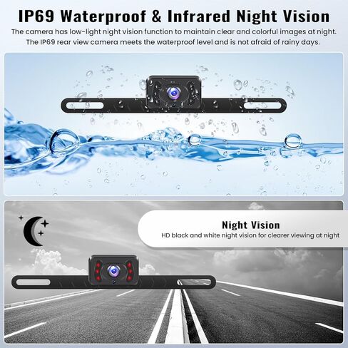 Wireless Vehicle Backup Camera for Trucks Pickups Bus Trailers Caravans 10.1-inch IPS HD Screen DVR Recording Reverse Monitor 2 Split Screen Waterproof Night Vision Stable Signal DIY Parking Lines in Saudi Arabia