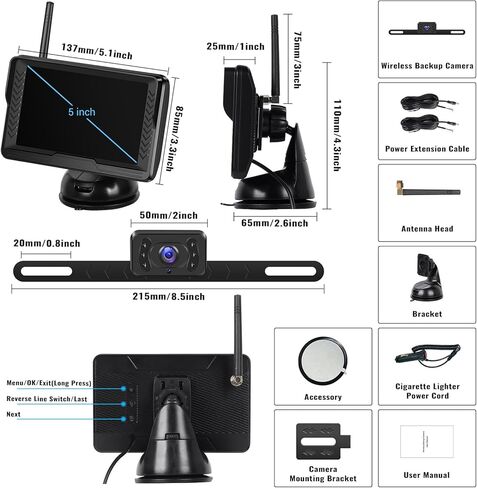 Wireless Vehicle Backup Camera for Trucks Pickups Bus Trailers Caravans 10.1-inch IPS HD Screen DVR Recording Reverse Monitor 2 Split Screen Waterproof Night Vision Stable Signal DIY Parking Lines in Saudi Arabia