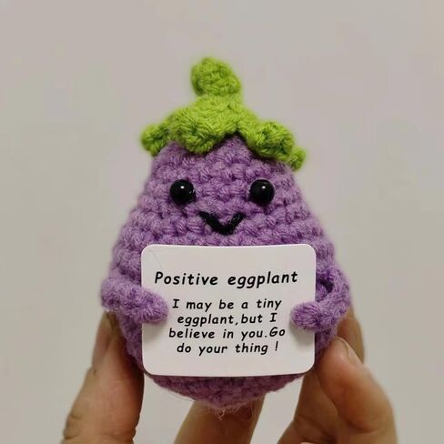 1PC Emotional Support Plush Knitted Animals, Cute Funny Positive Crochet Inspirational Gifts for Women Friends Coworkes Birthday, Christmas Desk Decor Doll (Eggplant, Purple) in Saudi Arabia