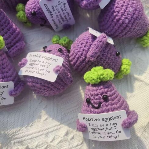 1PC Emotional Support Plush Knitted Animals, Cute Funny Positive Crochet Inspirational Gifts for Women Friends Coworkes Birthday, Christmas Desk Decor Doll (Eggplant, Purple) in Saudi Arabia