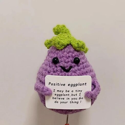 1PC Emotional Support Plush Knitted Animals, Cute Funny Positive Crochet Inspirational Gifts for Women Friends Coworkes Birthday, Christmas Desk Decor Doll (Eggplant, Purple) in Saudi Arabia