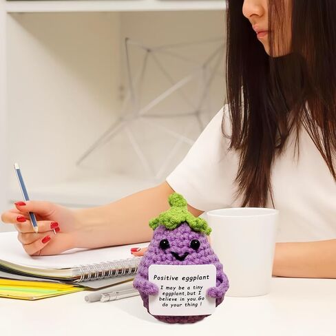 1PC Emotional Support Plush Knitted Animals, Cute Funny Positive Crochet Inspirational Gifts for Women Friends Coworkes Birthday, Christmas Desk Decor Doll (Eggplant, Purple) in Saudi Arabia