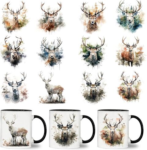 UV DTF Cup Wrap - 12 Sheets Deer Cup Wrap Decals - Removable- DIY UV DTF Tumbler Wraps for Mug Cups, Trendy Aesthetic Designs for Teens Adults in Saudi Arabia