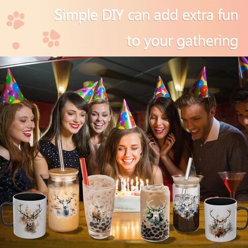 UV DTF Cup Wrap - 12 Sheets Deer Cup Wrap Decals - Removable- DIY UV DTF Tumbler Wraps for Mug Cups, Trendy Aesthetic Designs for Teens Adults in Saudi Arabia