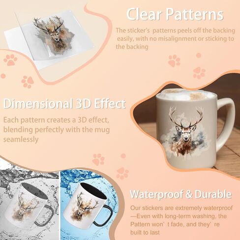 UV DTF Cup Wrap - 12 Sheets Deer Cup Wrap Decals - Removable- DIY UV DTF Tumbler Wraps for Mug Cups, Trendy Aesthetic Designs for Teens Adults in Saudi Arabia
