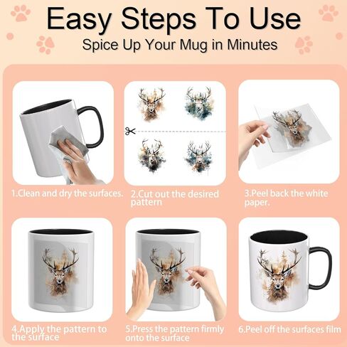 UV DTF Cup Wrap - 12 Sheets Deer Cup Wrap Decals - Removable- DIY UV DTF Tumbler Wraps for Mug Cups, Trendy Aesthetic Designs for Teens Adults in Saudi Arabia