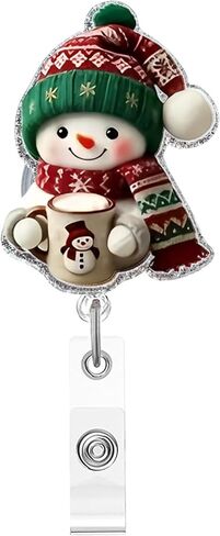 Christmas Badge Reel,Cute Snowman Acrylic Badge for ID Card Badge,Fun Telescoping Retractable Badge Holder Alligator Clip Accessories for Nurse,Medical Worker,Nursing Student,Teacher in Saudi Arabia