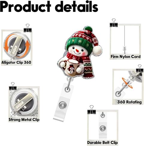 Christmas Badge Reel,Cute Snowman Acrylic Badge for ID Card Badge,Fun Telescoping Retractable Badge Holder Alligator Clip Accessories for Nurse,Medical Worker,Nursing Student,Teacher in Saudi Arabia