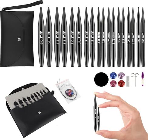 مجموعة إبر الحياكة الدائرية، 13 زوجًا من إبرة دائرية دائرية من الألومنيوم قابلة للتبديل للحياكة، تتضمن إبر الحياكة المعدنية المصنوعة من الألومنيوم 4 كابلات وإكسسوارات وحقيبة تخزين (ذهبي وردي) in Kuwait