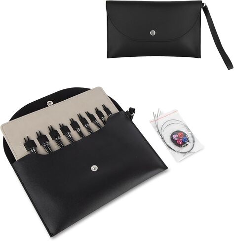 مجموعة إبر الحياكة الدائرية، 13 زوجًا من إبرة دائرية دائرية من الألومنيوم قابلة للتبديل للحياكة، تتضمن إبر الحياكة المعدنية المصنوعة من الألومنيوم 4 كابلات وإكسسوارات وحقيبة تخزين (ذهبي وردي) in Kuwait